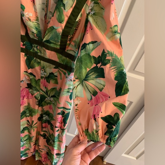 Farm Rio x Anthropologie XS NWT Deep-V Wide Leg Jumpsuit Tropical Floral Pink - Picture 10 of 17